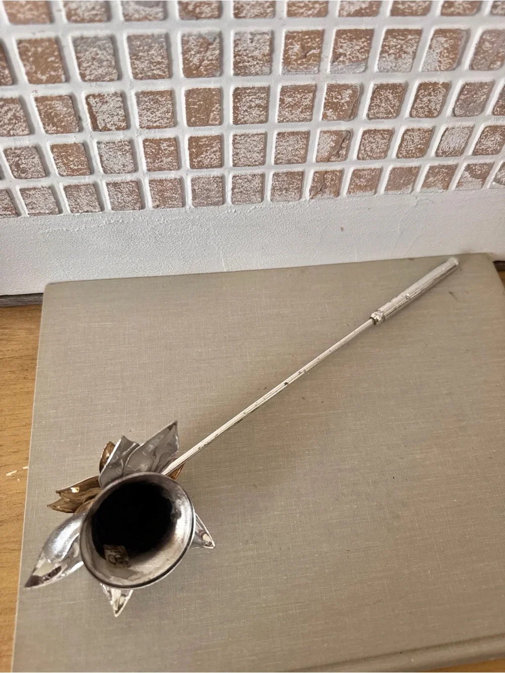 Vtg Dept 56 Christmas Poinsettia Candle Snuffer Gold & Silver Tone 1980s - HTF